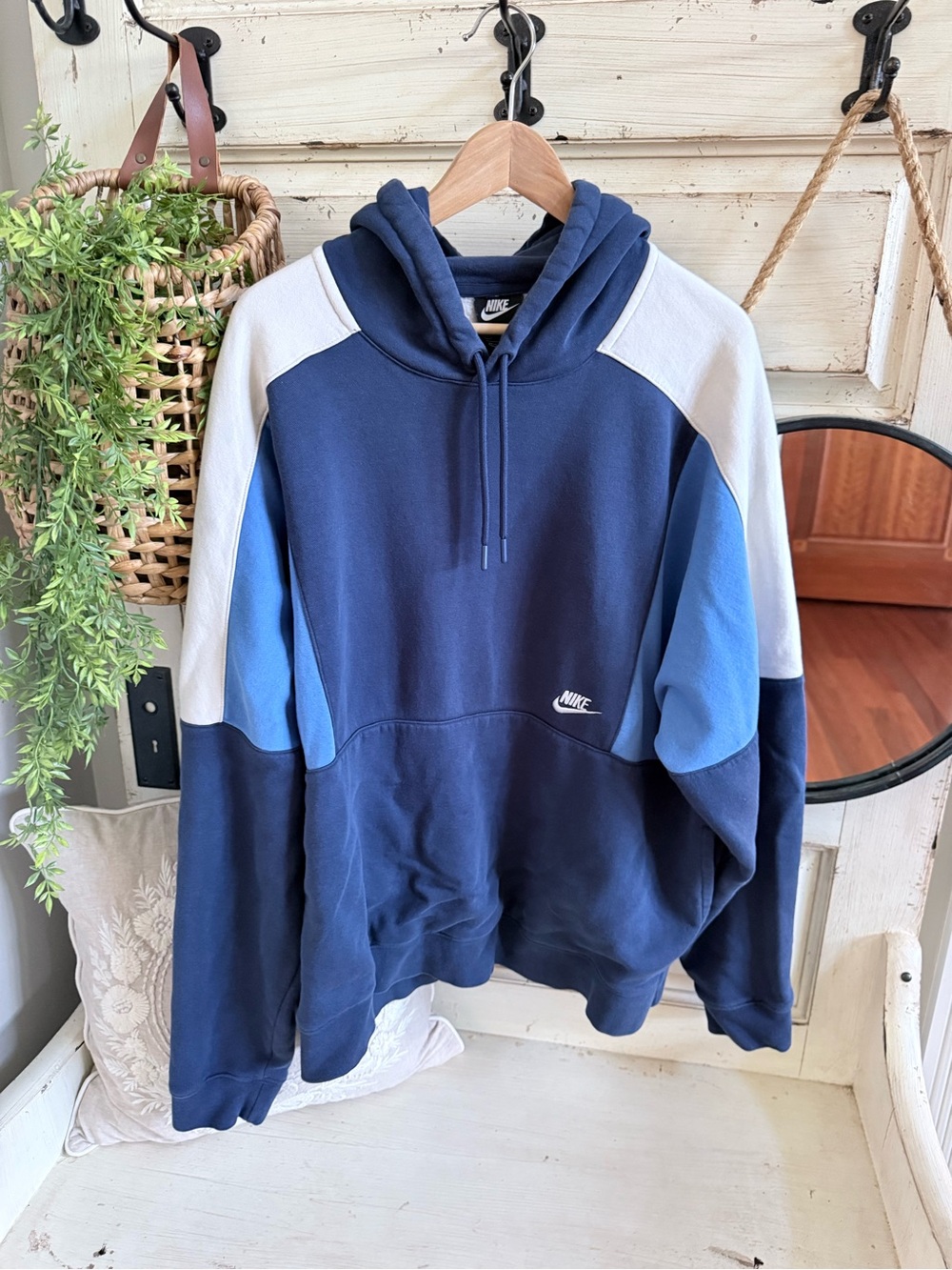 Nike Navy, Light Blue & White Colorblock Pullover Hoodie